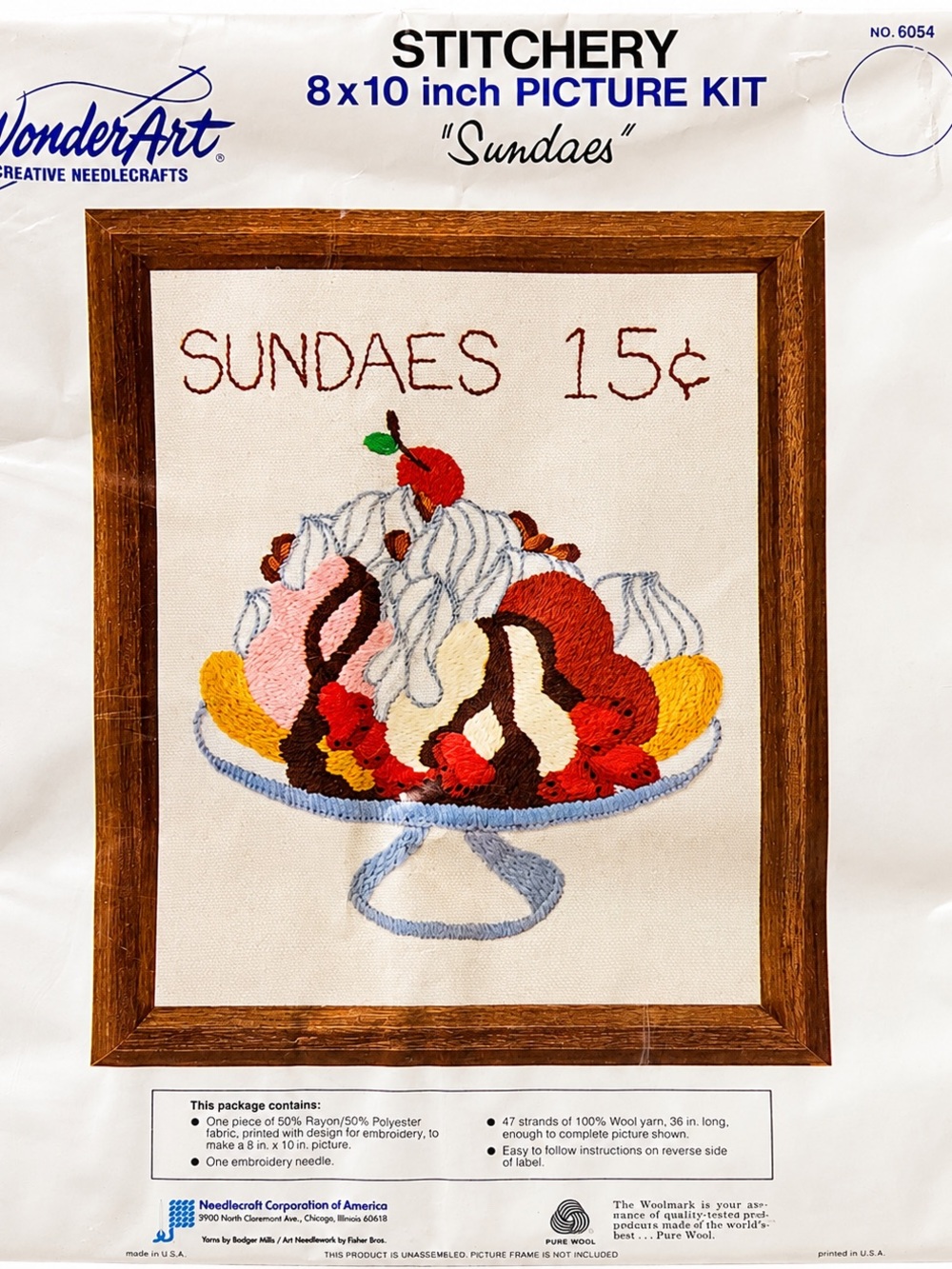 WonderArt Vintage "Sundaes 15¢" Stitchery Kit #6054 Unused